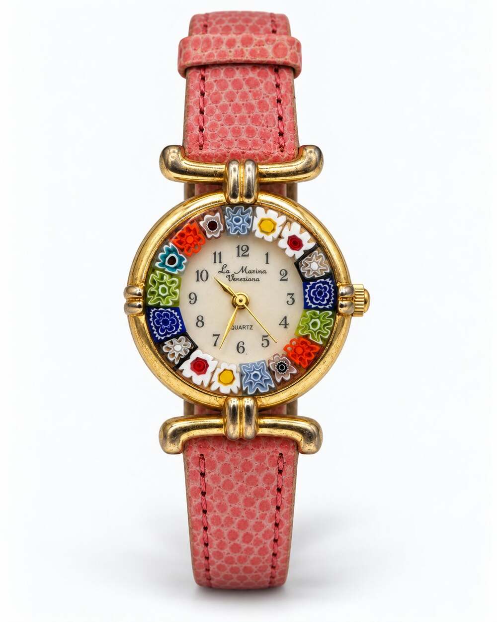 La Murrina Veneziana Watch Murano Glass Floral Gold Tone Pink